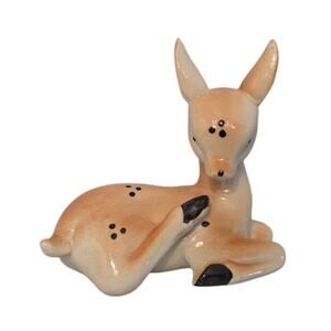 Vtg Spotted Ceramic Laying Down Deer Fawn Figure 60's Brown Cream
